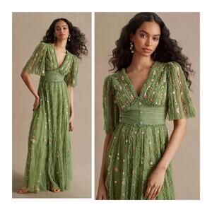 Mac Duggal 8028 Green Moss Floral Embroidered Tulle Gown A Line Dress 18